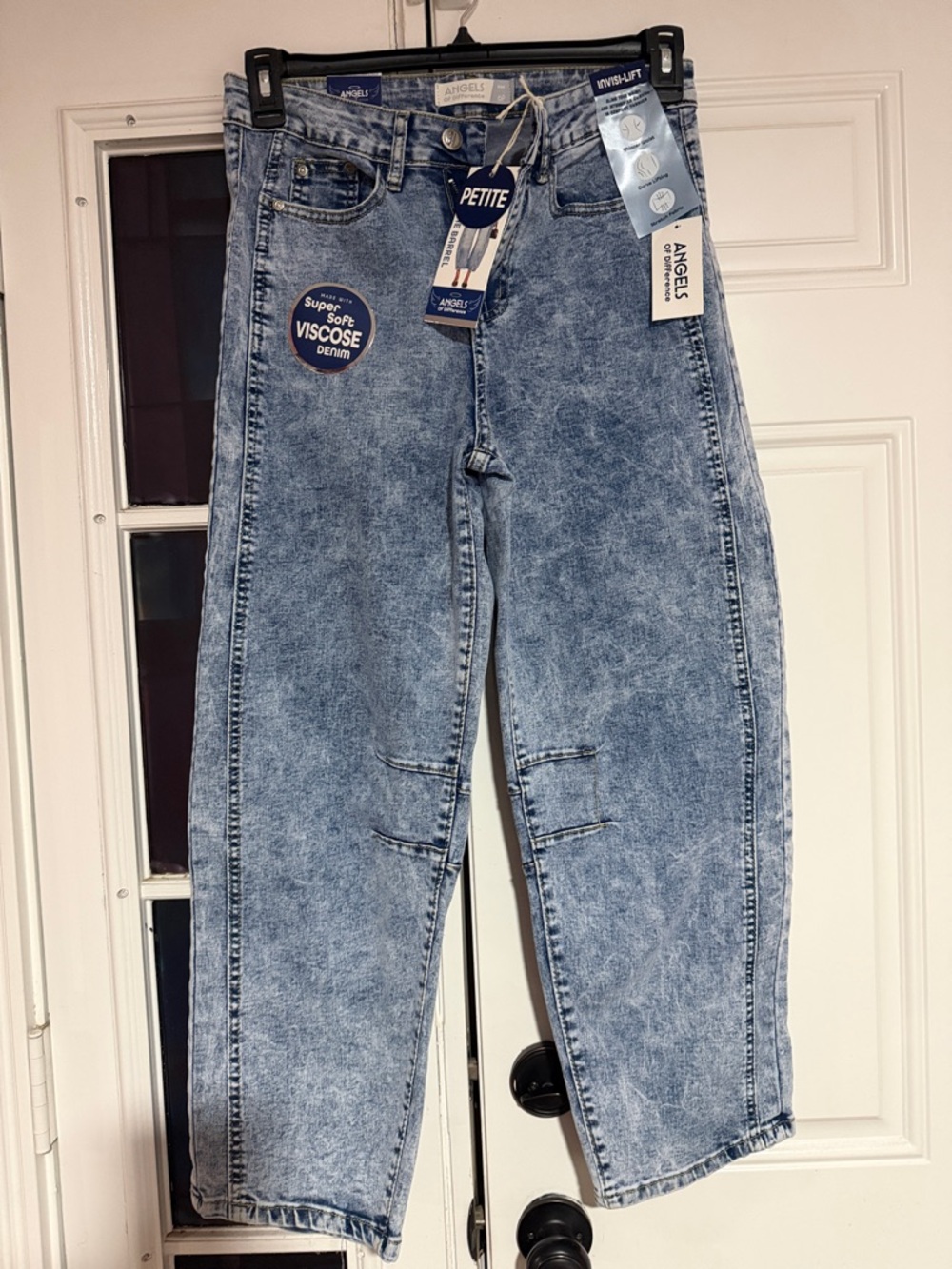 Barrels Angels Petite High-Rise Flare Acid Wash Jeans - Light Blue